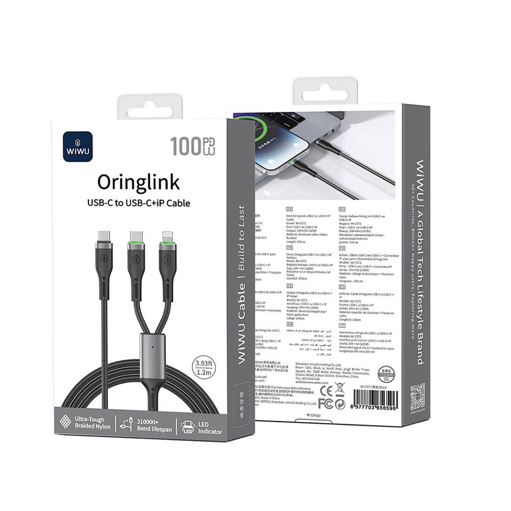 Cáp sạc 100w USB C to USC C + Lightning WiWU Oringlink