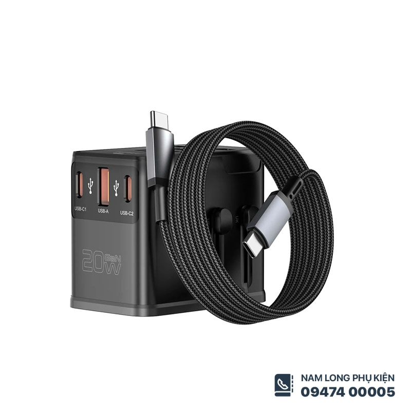 Củ sạc du lịch đa năng 20W kèm cáp WiWU UA013