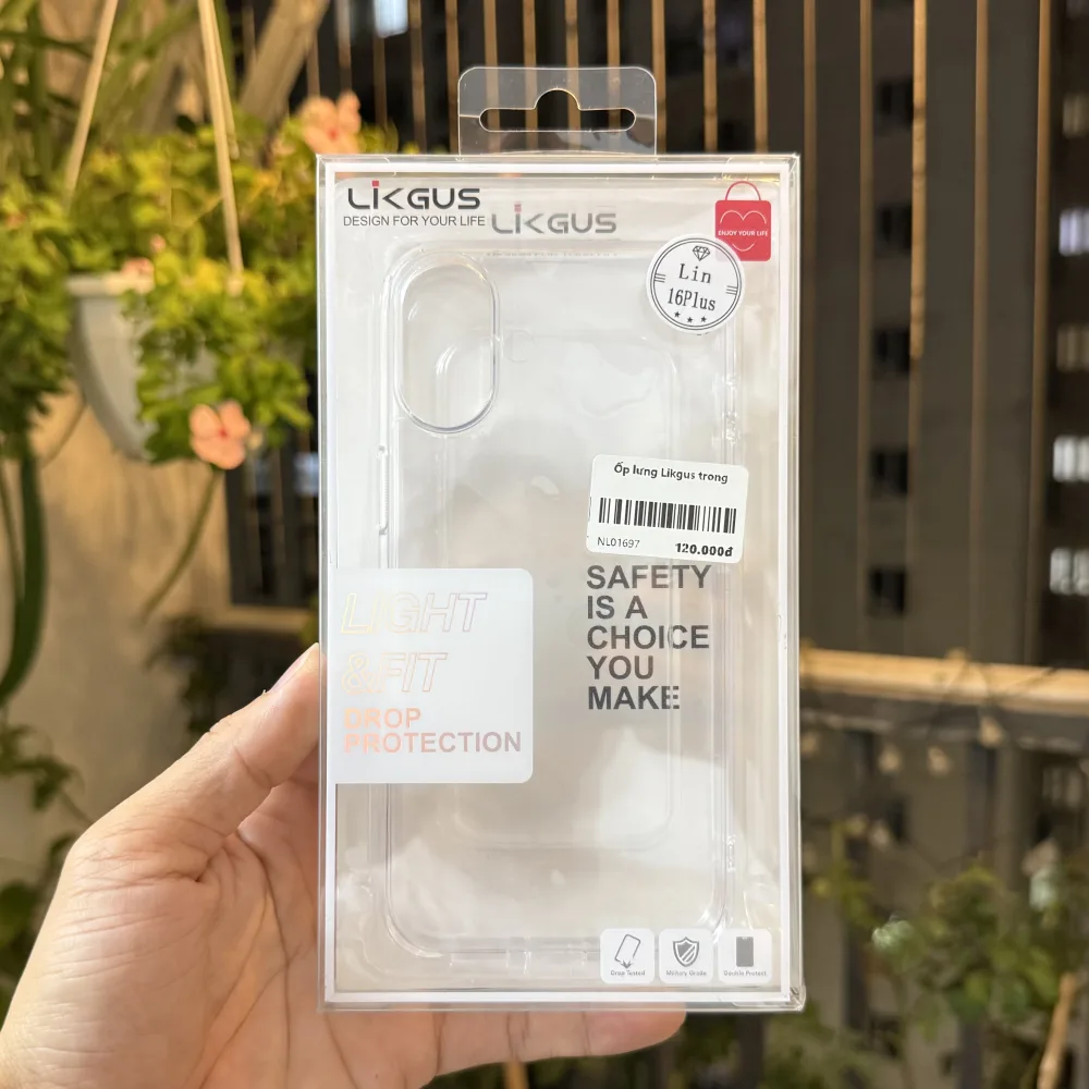Ốp lưng trong suốt iPhone 16 Plus Likgus